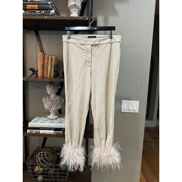 Lamarque Pagetta Faux Leather Cropped Flare Pants Bone Womens Size Large - Picture 5 of 11